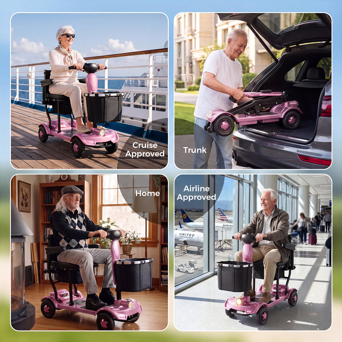 Onlywind 37.5lb Lightweight Mobility Scooters for Seniors, Airline & Cruise Approved, Foldable Portable Motorized Scooter for Adult, Removable Lithium Battery for 12Miles Travel, USB Port, Red
