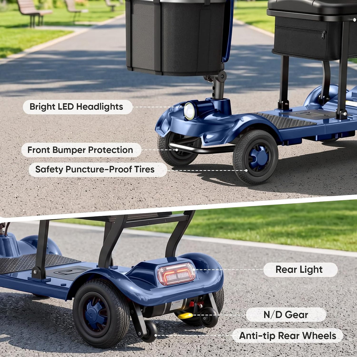 Onlywind 37.5lb Lightweight Mobility Scooters for Seniors, Airline & Cruise Approved Foldable Portable Motorized Scooter for Adult, Removable Lithium Battery for 12Miles Travel, USB Port, 300lb Capacity, Blue