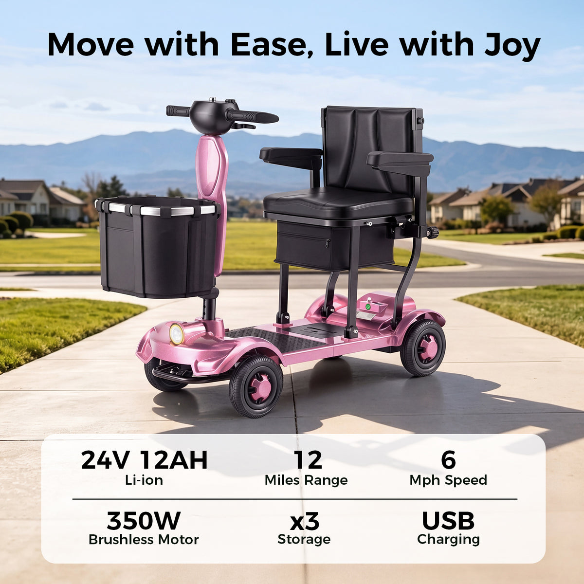 Onlywind 37.5lb Lightweight Mobility Scooters for Seniors, Airline & Cruise Approved, Foldable Portable Motorized Scooter for Adult, Removable Lithium Battery for 12Miles Travel, USB Port, Red