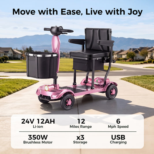 Onlywind 37.5lb Lightweight Mobility Scooters for Seniors, Airline & Cruise Approved, Foldable Portable Motorized Scooter for Adult, Removable Lithium Battery for 12Miles Travel, USB Port, Red