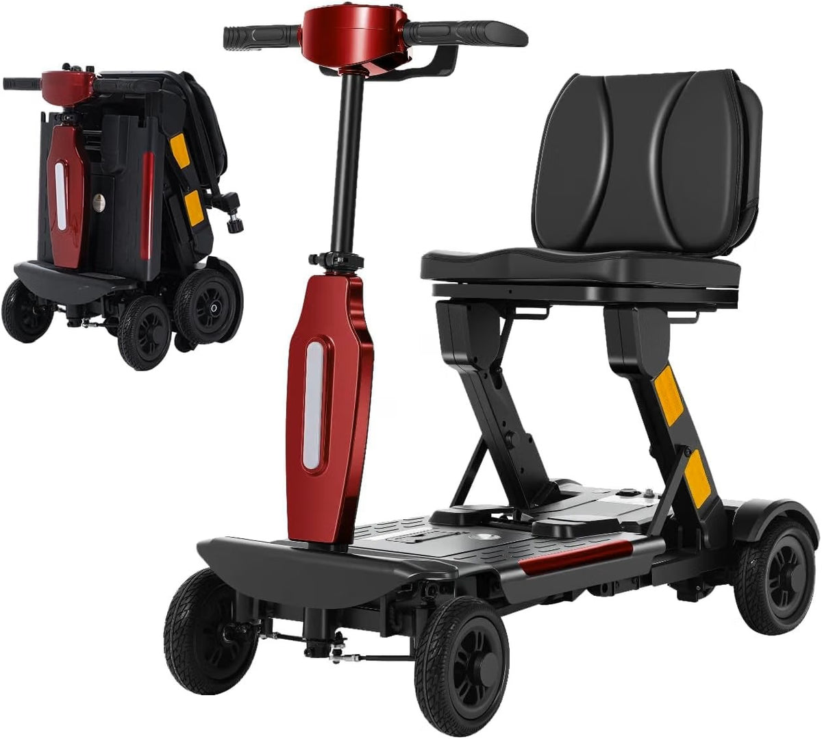 Mobility Scooters for Seniors, Lightweight Foldable All Terrain Powered Motorized Scooter with Removable Lithium Battery, No Assembly Required, 43" Turning Radius, 280lbs Capacity -Red