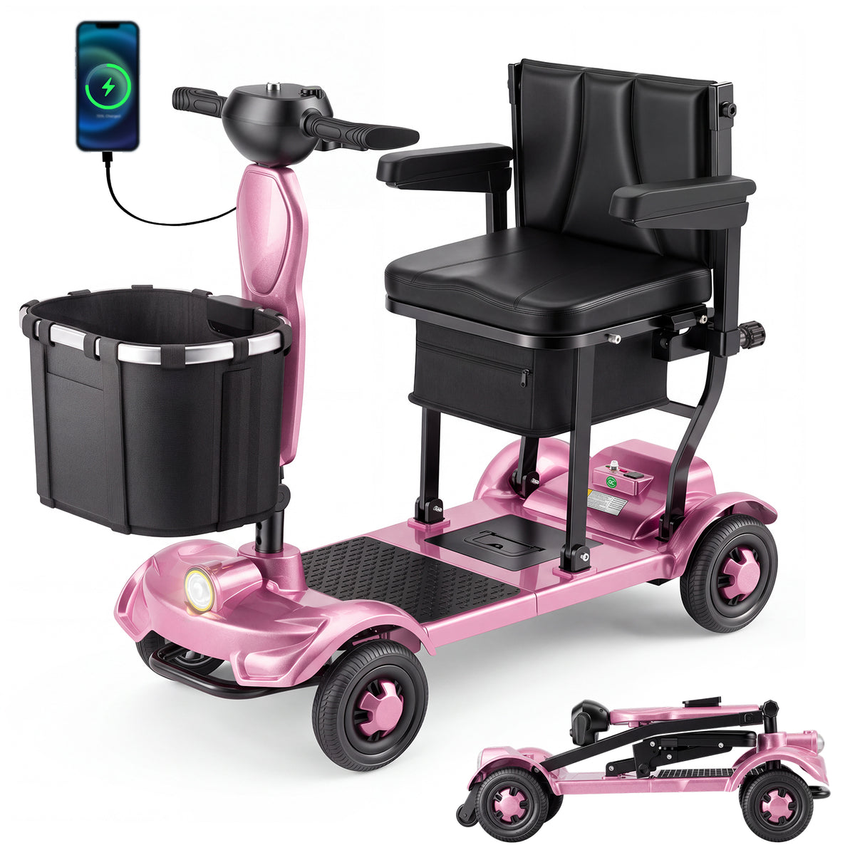 Onlywind 37.5lb Lightweight Mobility Scooters for Seniors, Airline & Cruise Approved, Foldable Portable Motorized Scooter for Adult, Removable Lithium Battery for 12Miles Travel, USB Port, Red
