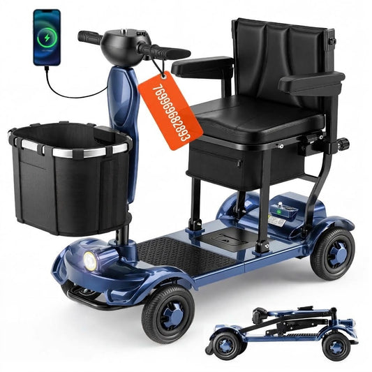 Onlywind 37.5lb Lightweight Mobility Scooters for Seniors, Airline & Cruise Approved Foldable Portable Motorized Scooter for Adult, Dual Lithium Battery for 30Miles Travel, USB Port, 300lb Capacity, Blue