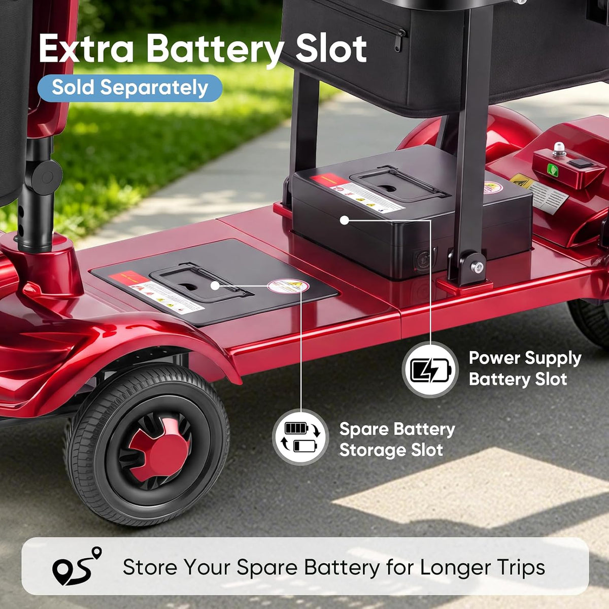 Onlywind 37.5lb Lightweight Mobility Scooters for Seniors, Airline & Cruise Approved | Foldable Portable Motorized Scooter for Adult, Dual Lithium Battery for 12.5Miles Travel, USB Port, Red