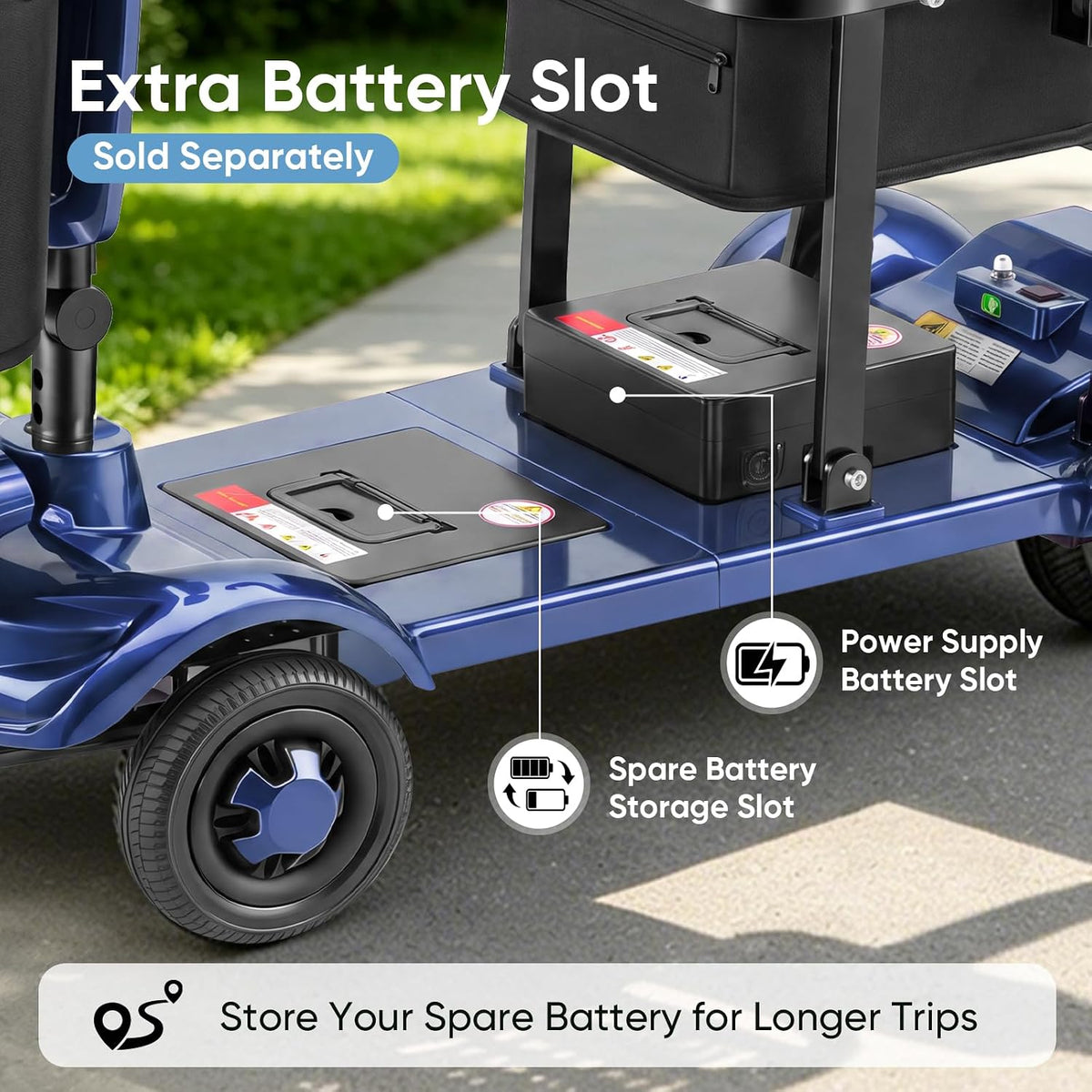Onlywind 37.5lb Lightweight Mobility Scooters for Seniors, Airline & Cruise Approved Foldable Portable Motorized Scooter for Adult, Removable Lithium Battery for 12Miles Travel, USB Port, 300lb Capacity, Blue