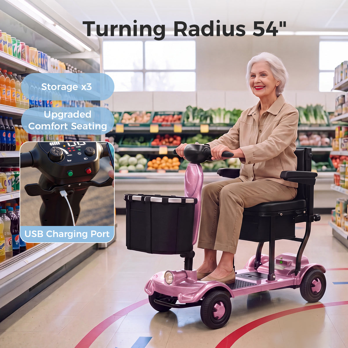 Onlywind 37.5lb Lightweight Mobility Scooters for Seniors, Airline & Cruise Approved, Foldable Portable Motorized Scooter for Adult, Removable Lithium Battery for 12Miles Travel, USB Port, Red