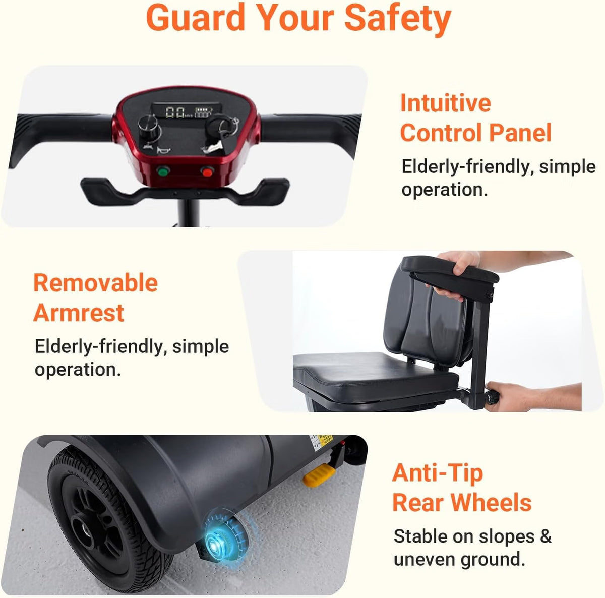 Mobility Scooters for Seniors, Lightweight Foldable All Terrain Powered Motorized Scooter with Removable Lithium Battery, No Assembly Required, 43" Turning Radius, 280lbs Capacity -Red